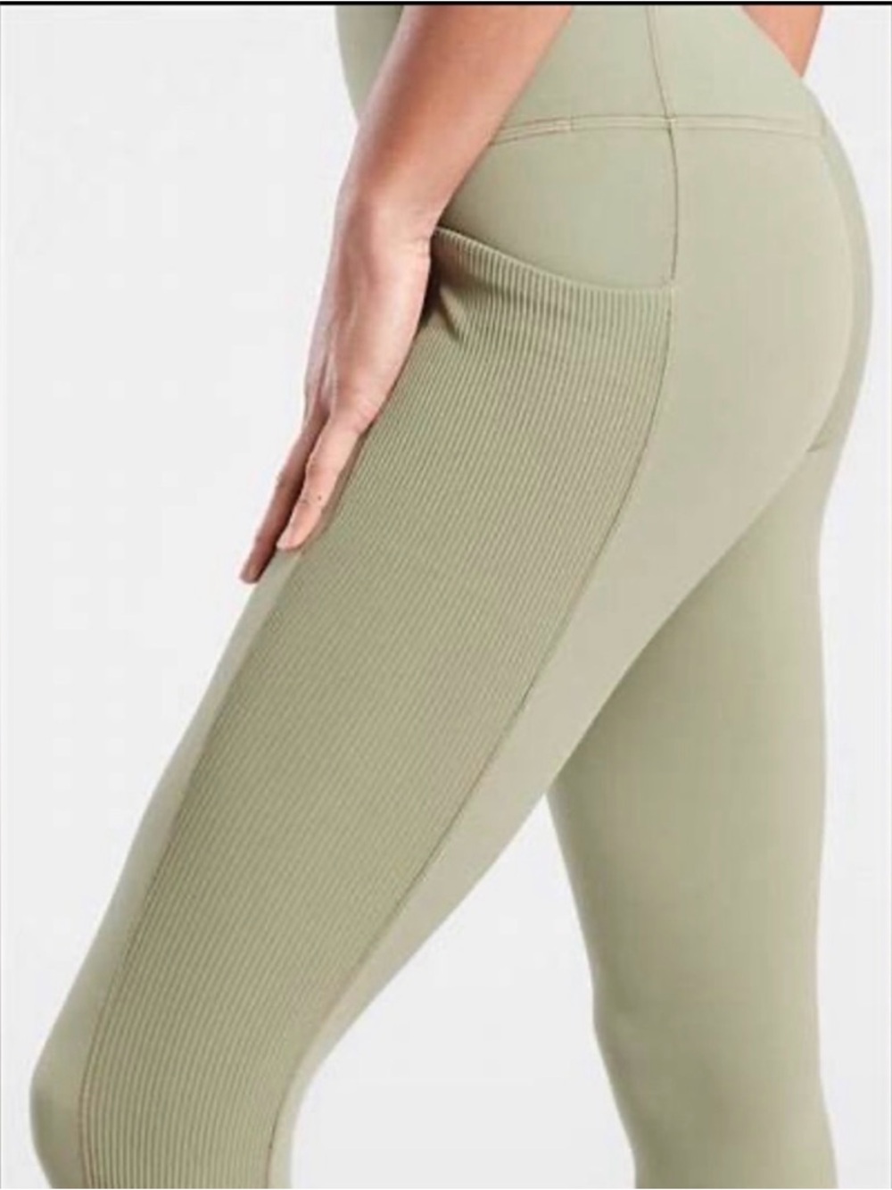 Athleta Olive Sage High-Rise Seam Detail Leggings with Cutout Accents - Picture 8 of 14